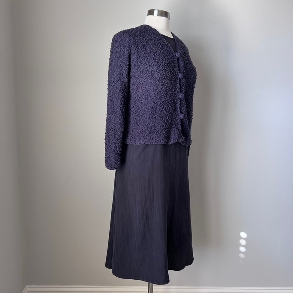 Eileen Fisher Vtg 2 Pc Set Textured Knit‎ Cardigan and Striped Midi Dress Small - Picture 12 of 16